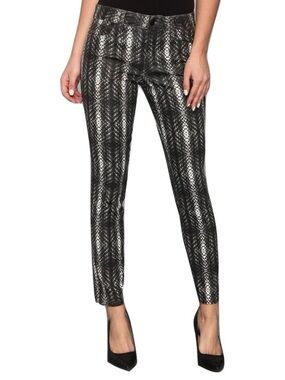Joe's Jeans Skinny Ankle Denim Pants Coated Snake Stripe Jet Black Size 28